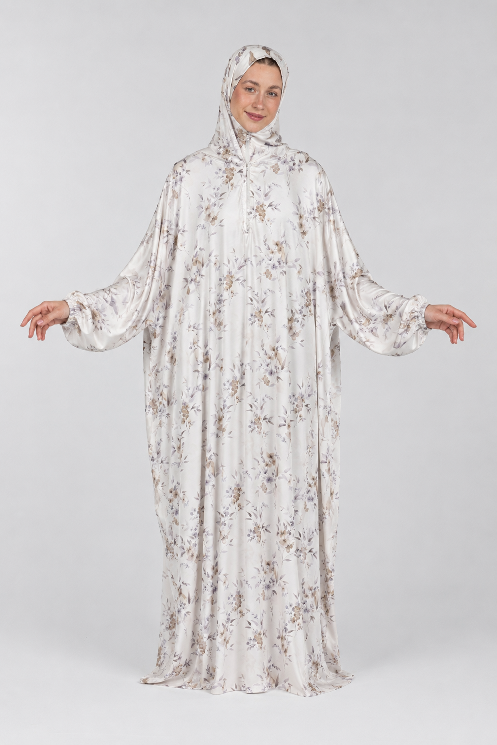 Ethereal Flora Full Esdal front view – Silk Satin modest wear – Femme Egypt